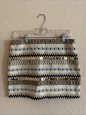 Geometric Glam Mini Skirt in Black, White & Gold